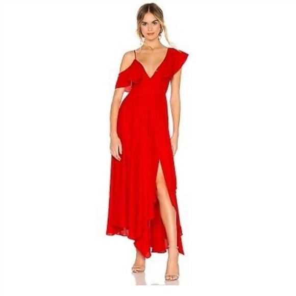 NWT Likely for Revolve Red Asymmetrical Leilani Chiffon Dress 2 - Picture 1 of 8